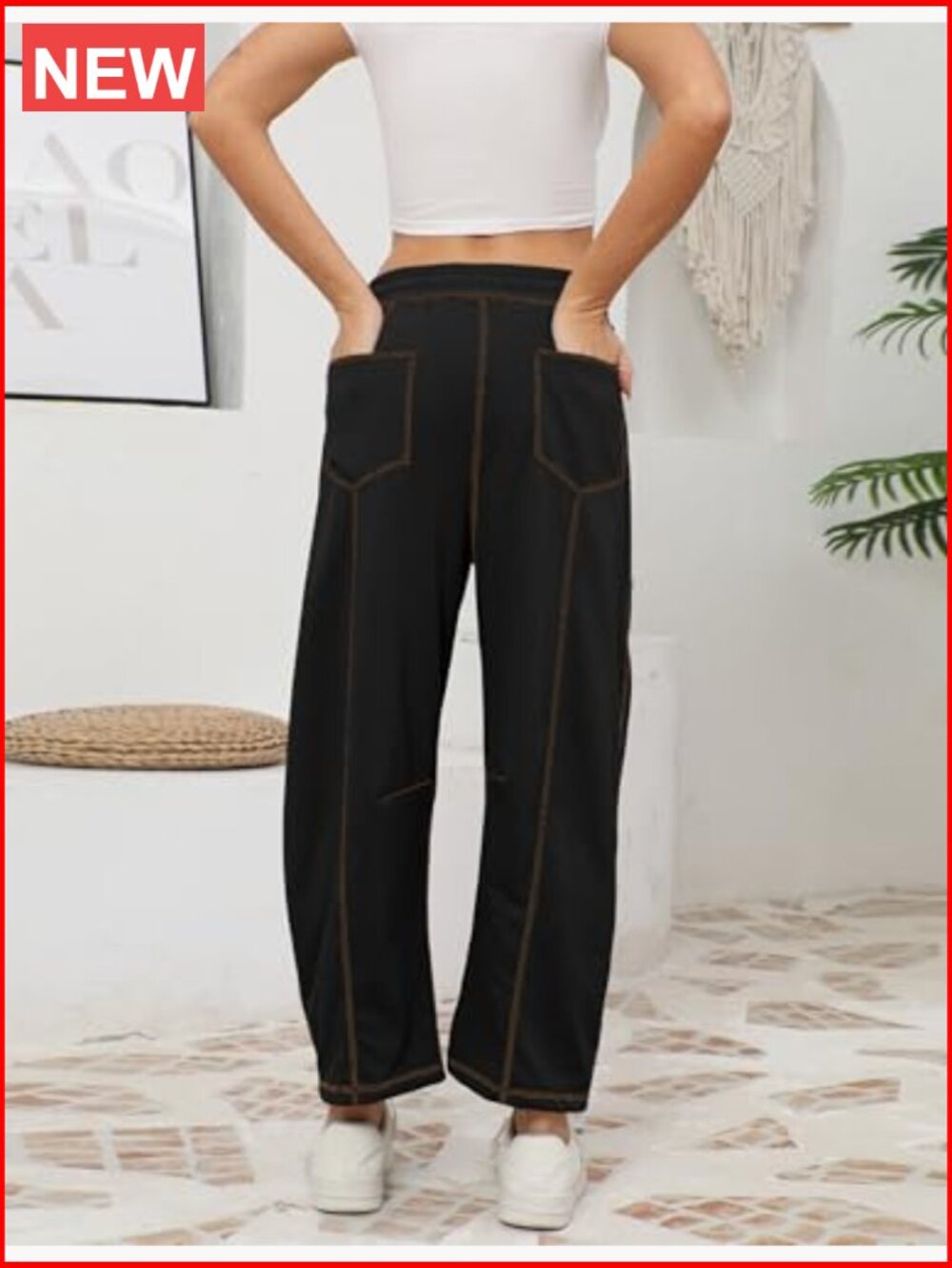 Womens Baggy Barrel Pants Wide Leg Lounge Drawstring Sweatpants with Pockets - Picture 2 of 7